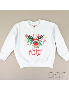 Camiseta o Sudadera Navideña Personalizada con Reno Rudolph