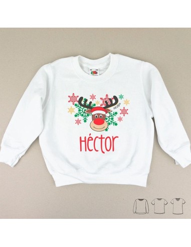 Camiseta o Sudadera Navideña Personalizada con Reno Rudolph
