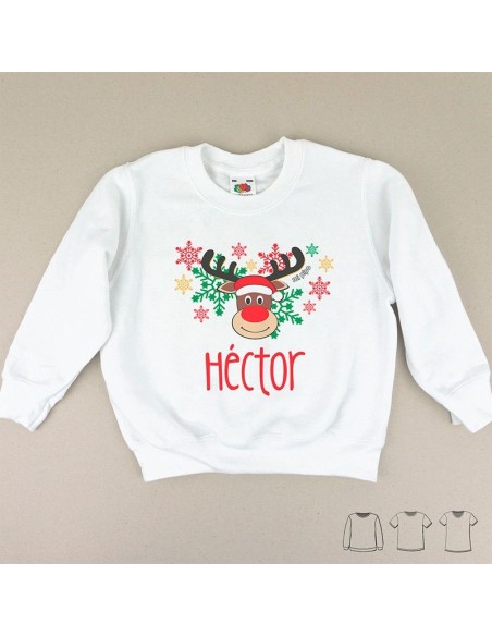Camiseta o Sudadera Navideña Personalizada con Reno Rudolph