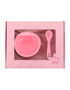 Vajilla con babero, bol y cuchara de silicona Salmón Personalizada 2