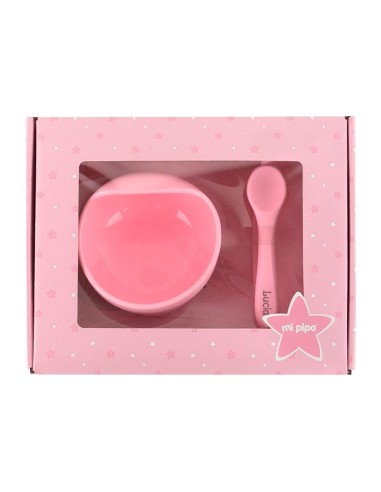 Vajilla con babero, bol y cuchara de silicona Salmón Personalizada