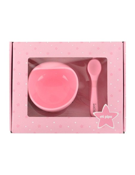 Vajilla con babero, bol y cuchara de silicona Salmón Personalizada