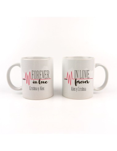Pack Tazas cerámica o plástico Personalizada Forever in Love (nombres)