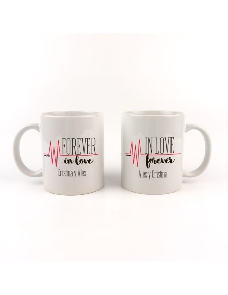 Pack Tazas cerámica o plástico Personalizada Forever in Love (nombres)