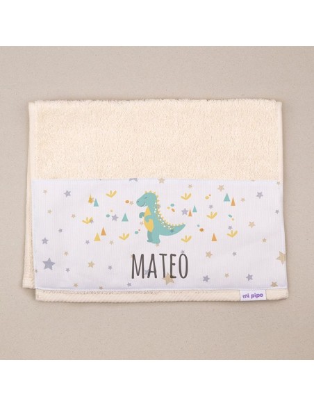 Toallita de Rizo Dinosaurio Beige Personalizada