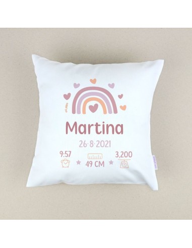 Cojín Datos Nacimiento Arcoíris Blush