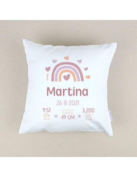 Cojín Datos Nacimiento Arcoíris Blush