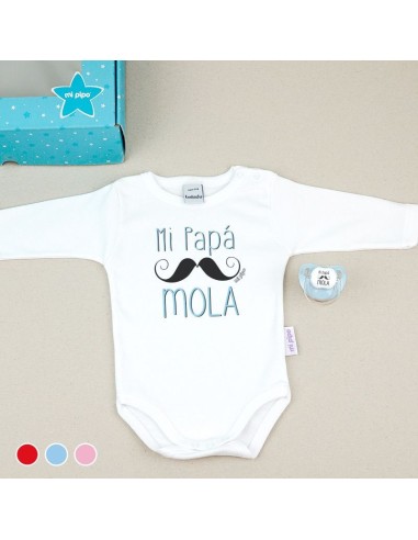 Cajita Divertida Body + chupete Mi Papá Mola Rojo, Azul o Rosa