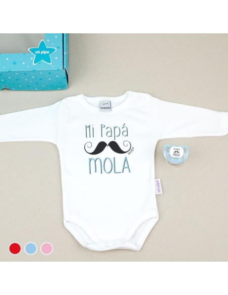 Cajita Divertida Body + chupete Mi Papá Mola Rojo, Azul o Rosa