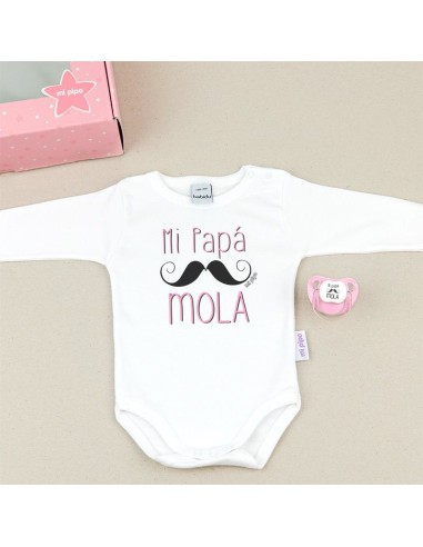 Cajita Divertida Body + chupete Mi Papá Mola Rojo, Azul o Rosa