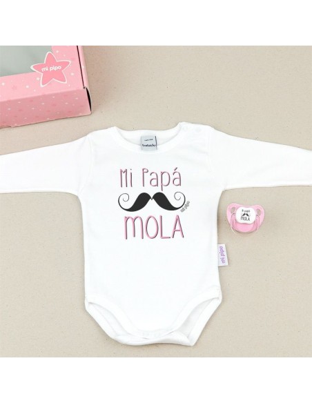 Cajita Divertida Body + chupete Mi Papá Mola Rojo, Azul o Rosa