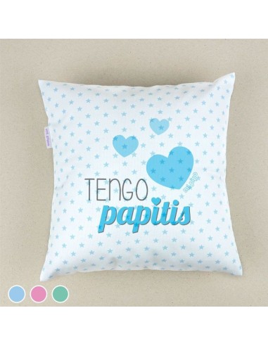 Cojín cuadrado piqué Tengo Papitis Menta, Azul o Rosa