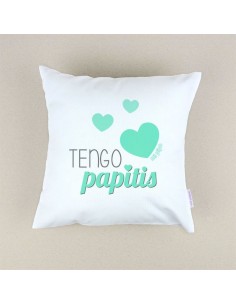 Cojín cuadrado piqué Tengo Papitis Menta, Azul o Rosa 2