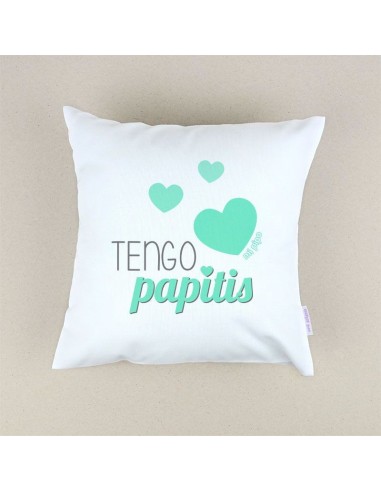 Cojín cuadrado piqué Tengo Papitis Menta, Azul o Rosa