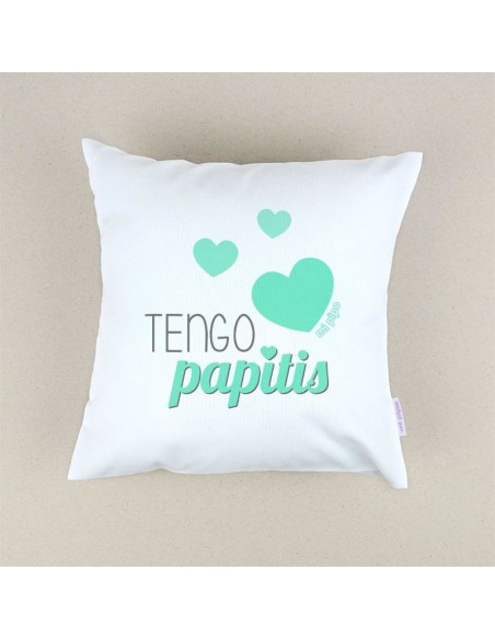 Cojín cuadrado piqué Tengo Papitis Menta, Azul o Rosa