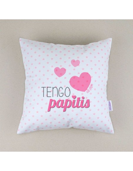 Cojín cuadrado piqué Tengo Papitis Menta, Azul o Rosa