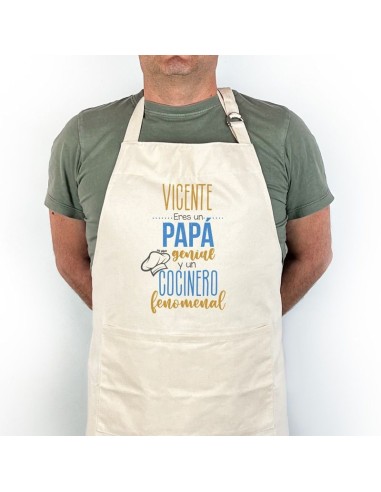 Delantal Algodón Premium Personalizado (Nombre) Es un Papá genial y un Cocinero Fenomenal