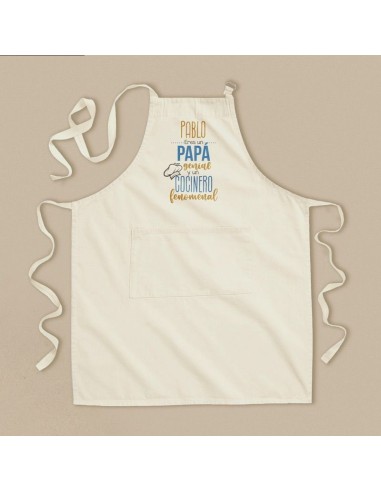 Delantal Algodón Premium Personalizado (Nombre) Es un Papá genial y un Cocinero Fenomenal