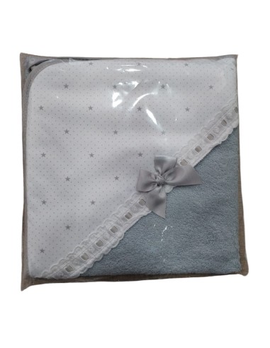 Capa de baño de bebe  gris de estrellas.
