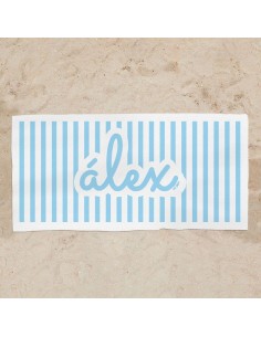 Toalla de baño Premium Rayas Celeste Personalizada