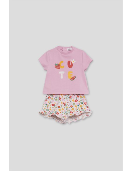 Conjunto flores bebe niña algodón