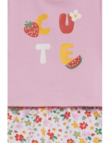 Conjunto flores bebe niña algodón