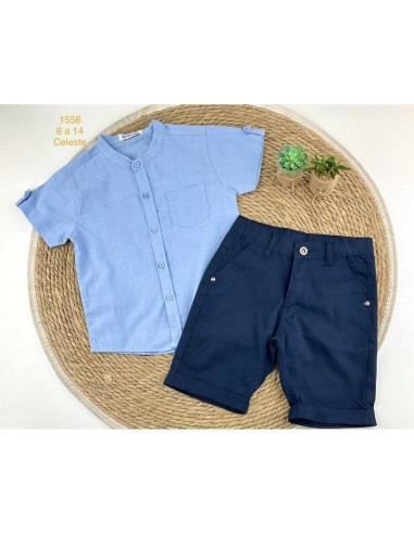 Conjunto niño camisa lino azul
