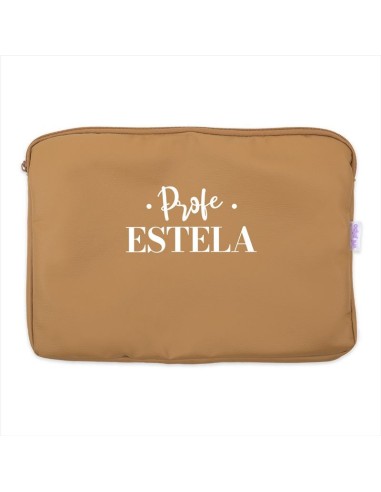 Portafolios Shopper polipiel Camello Profe/Seño + Nombre personalizado