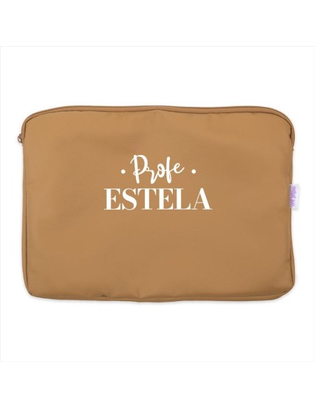 Portafolios Shopper polipiel Camello Profe/Seño + Nombre personalizado