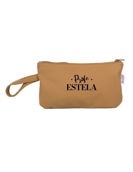 Bolso de Mano Shopper polipiel Camello Profe/Seño + Nombre personaliza