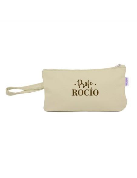 Bolso de Mano Shopper polipiel Beige Profe/Seño + Nombre personalizado