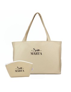Pack Bolso Shopper + Neceser polipiel Beige Profe/Seño + Nombre