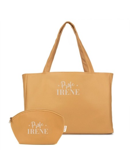 Pack Bolso Shopper + Neceser polipiel Camello Profe/Seño + Nombre