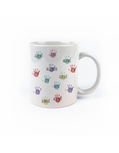 Taza cerámica o plástico Profe personalizada (nombre alumnos) Manitas