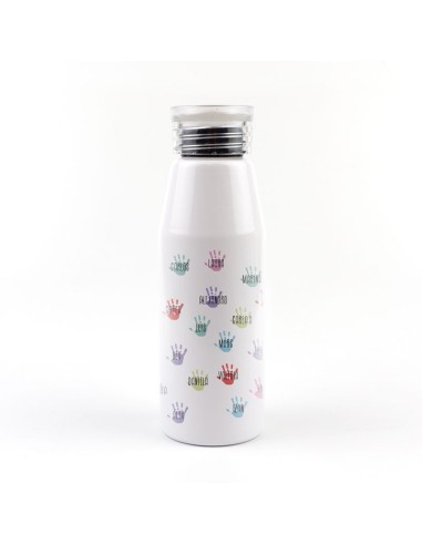 Botella Aluminio Profe personalizada (nombre alumnos) Manitas