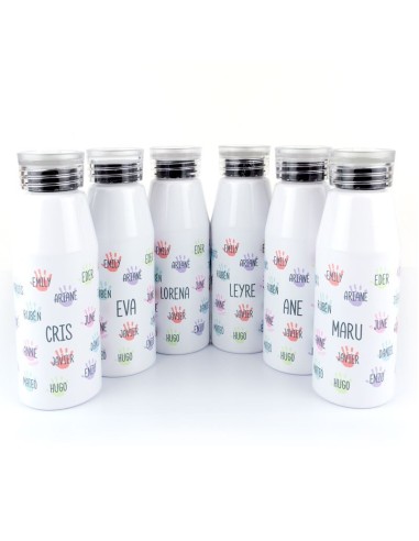 Botella Aluminio Profe personalizada (nombre alumnos) Manitas