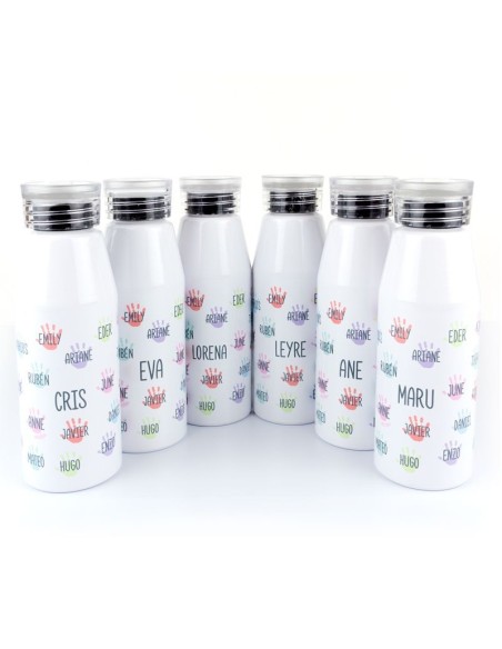 Botella Aluminio Profe personalizada (nombre alumnos) Manitas