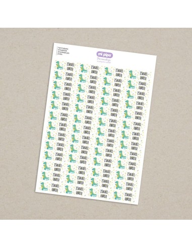 Pack 52 etiquetas termoadhesivas personalizadas para prendas Dinosaurio