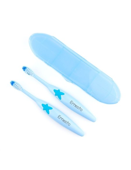 Pack 2 Cepillos de dientes con Estuche Personalizados Azul  (SE PERSONALIZAN SOLO LOS CEPILLOS)