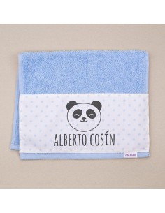 Toallita de Rizo Panda Azul Personalizada
