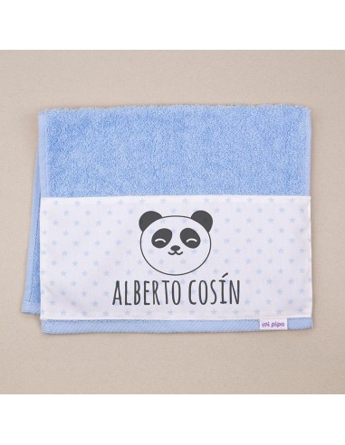 Toallita de Rizo Panda Azul Personalizada
