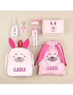 Pack Cole Zoo Conejito Rosa personalizado + Regalo Llavero