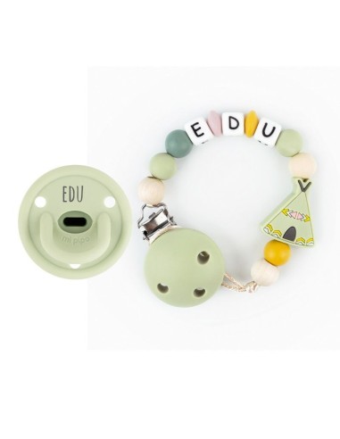 Cajita Chupete Gummy Verde Soft + Cadenita de Silicona Tipi personaliz