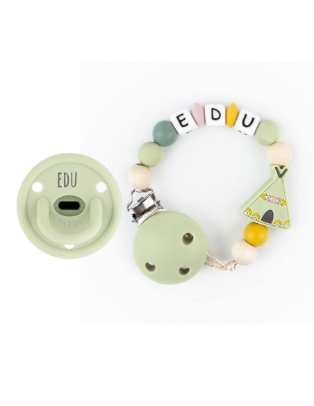 Cajita Chupete Gummy Verde Soft + Cadenita de Silicona Tipi personaliz