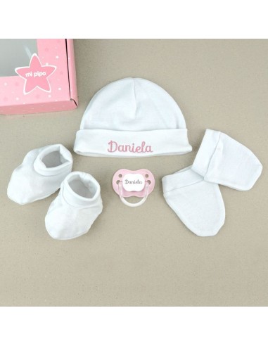 Cajita Set Recién Nacido Blanco Rosa Personalizado