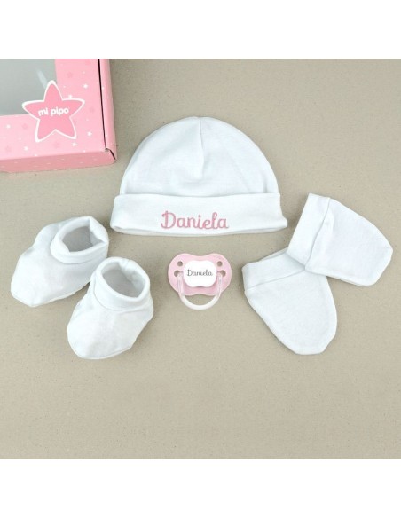 Cajita Set Recién Nacido Blanco Rosa Personalizado