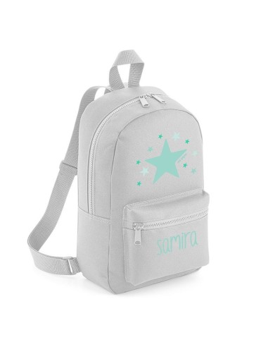 Mochila Medium Nylon Estrella Menta personalizada, color a elegir