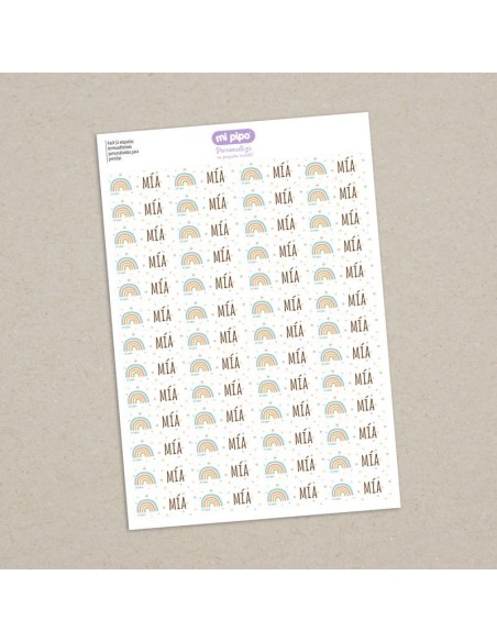 Pack 52 etiquetas termoadhesivas personalizadas para prendas Arcoíris Soft
