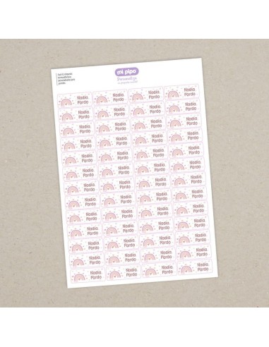 Pack 52 etiquetas termoadhesivas personalizadas para prendas Arcoíris Blush