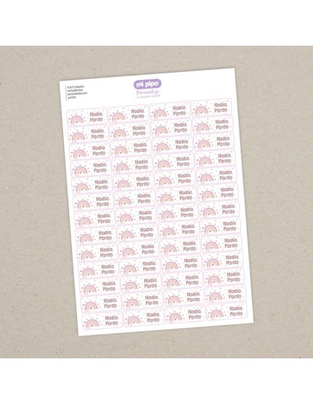 Pack 52 etiquetas termoadhesivas personalizadas para prendas Arcoíris Blush